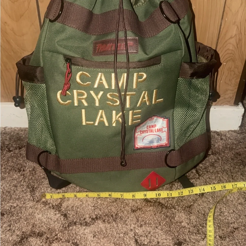Camp Crystal Lake Olive Green Drawstring Backpack